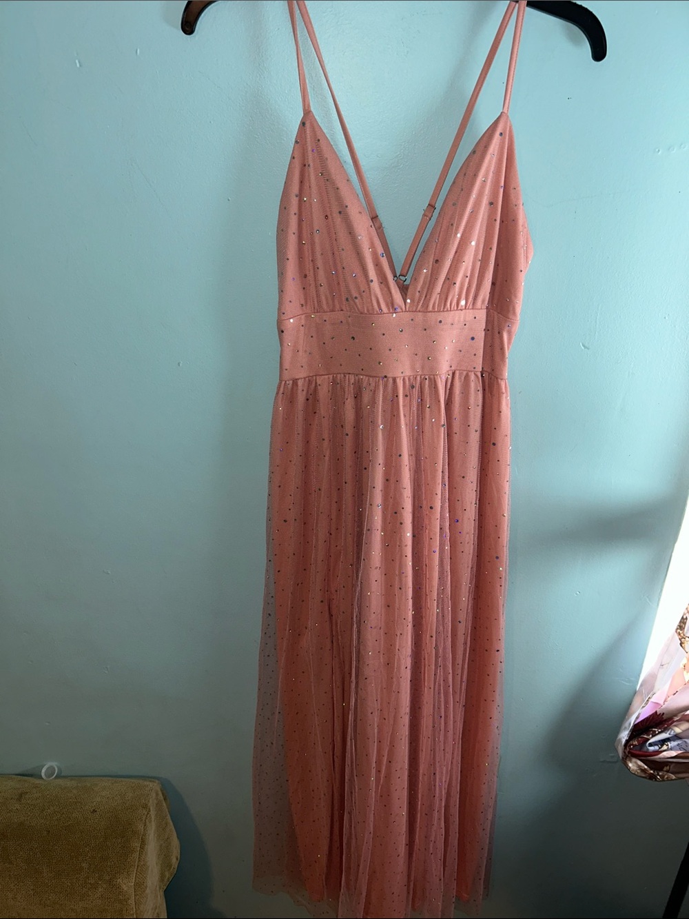 Sparkle Mesh Maxi Dress - Dusty Rose